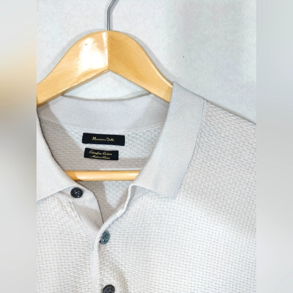 Massimo Dutti Grey Waffle Knit Polo Shirt Size XL Extra Fine Cotton - Picture 6 of 10